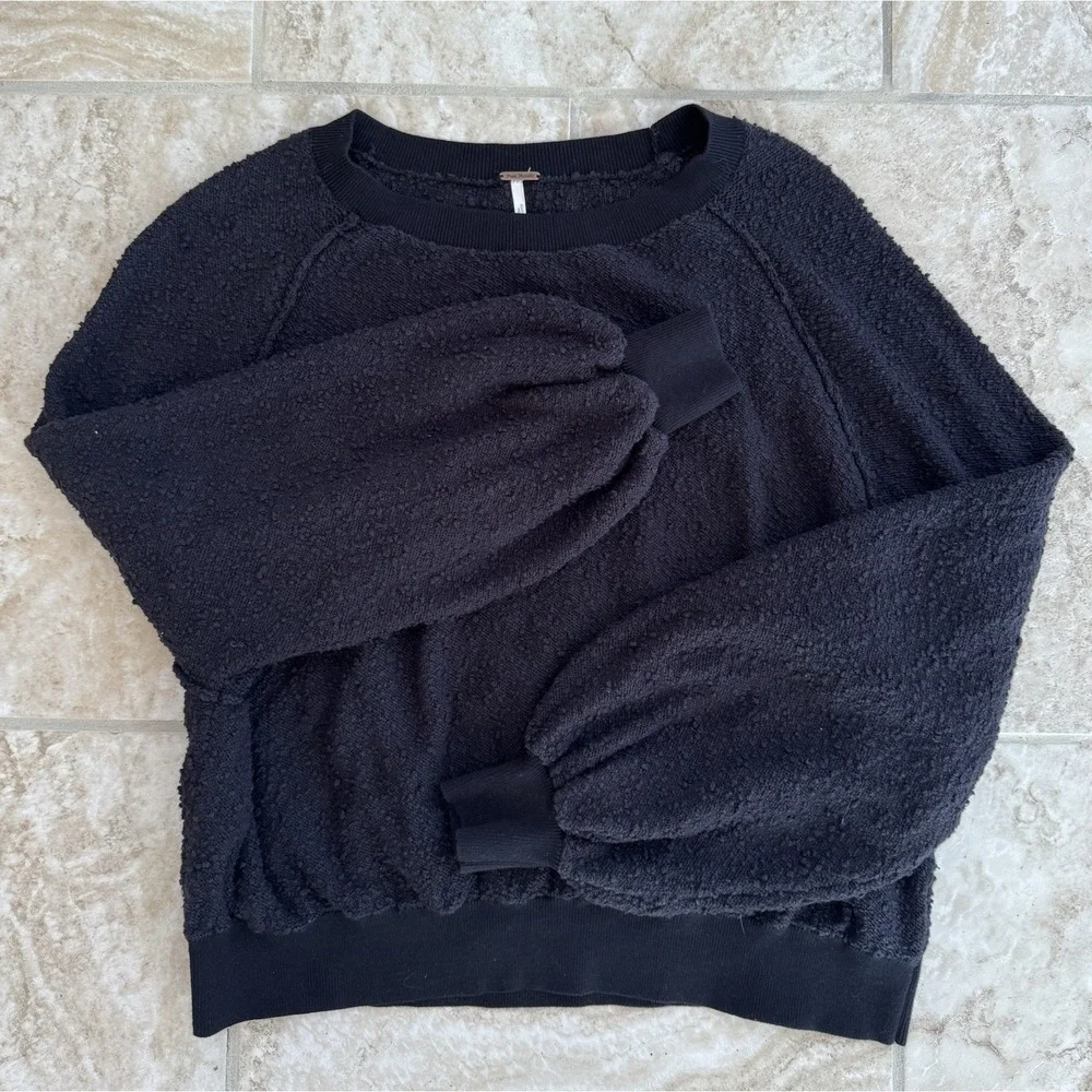 FREE PEOPLE WOMEN'S BLACK‎ LONG SLEEVE TEXTURED FOUND MY FRIEND PULLOVER Size XS